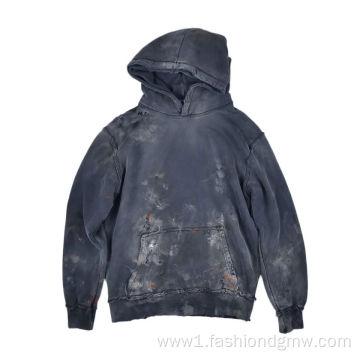 Patched Acid Washed Thickened French Terry Hoodie